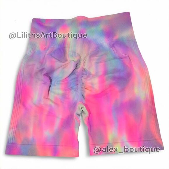 🖤Tie Dye Ombre Gradient Runched Sport Shorts(E096)-Size S for Women - Picture 3 of 5